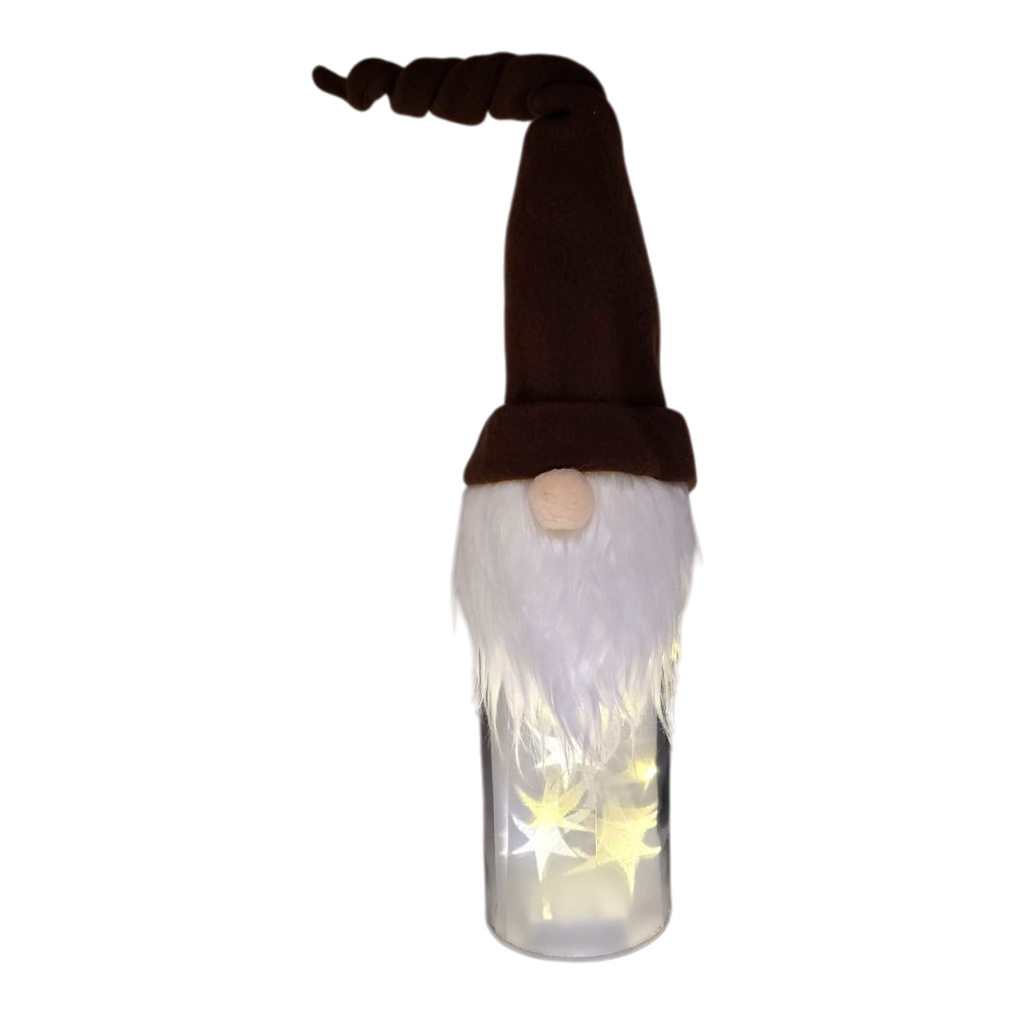 Lighted Bottle with Fabric Gnome -