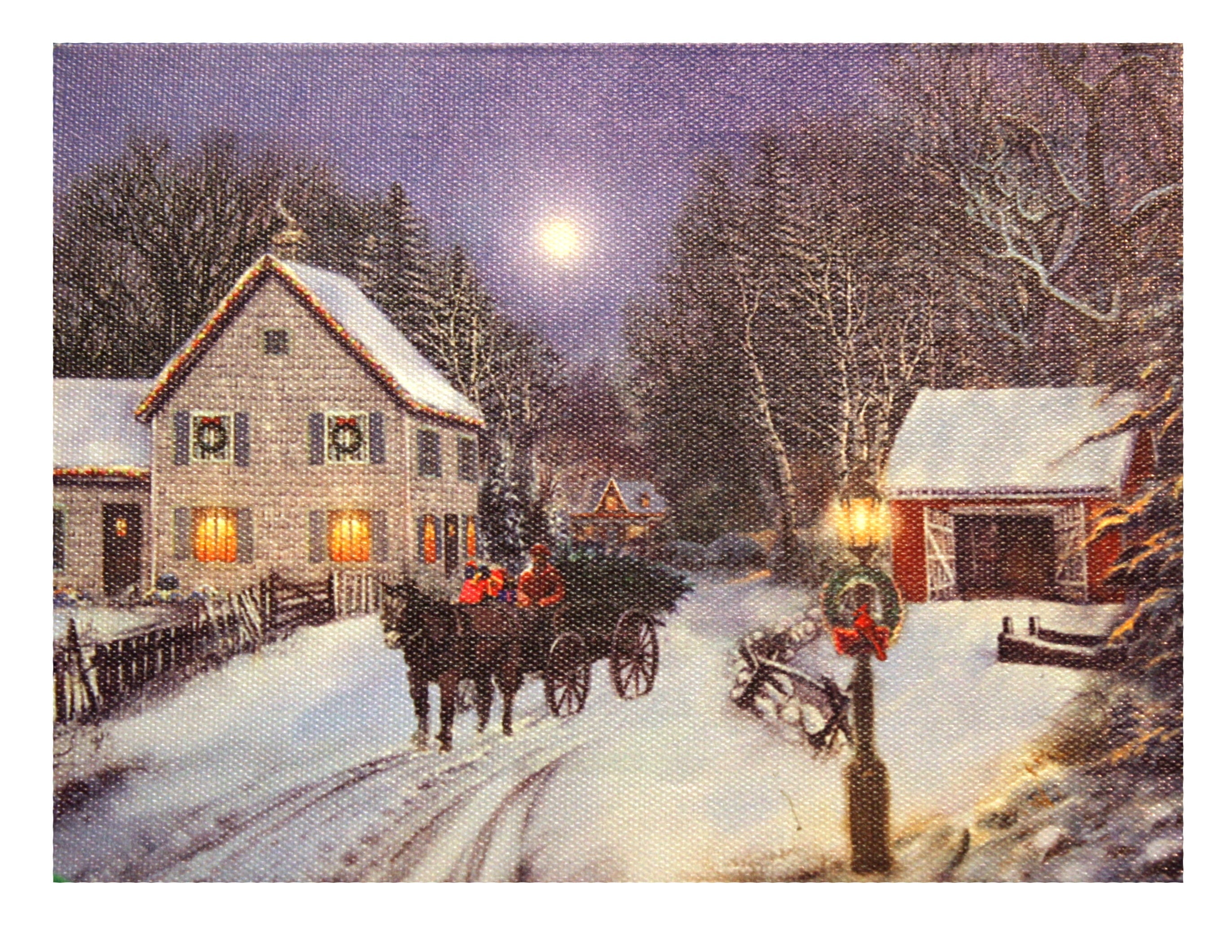 Lighted Canvas Print - Bringing Home The Tree Horse Drawn Carriage