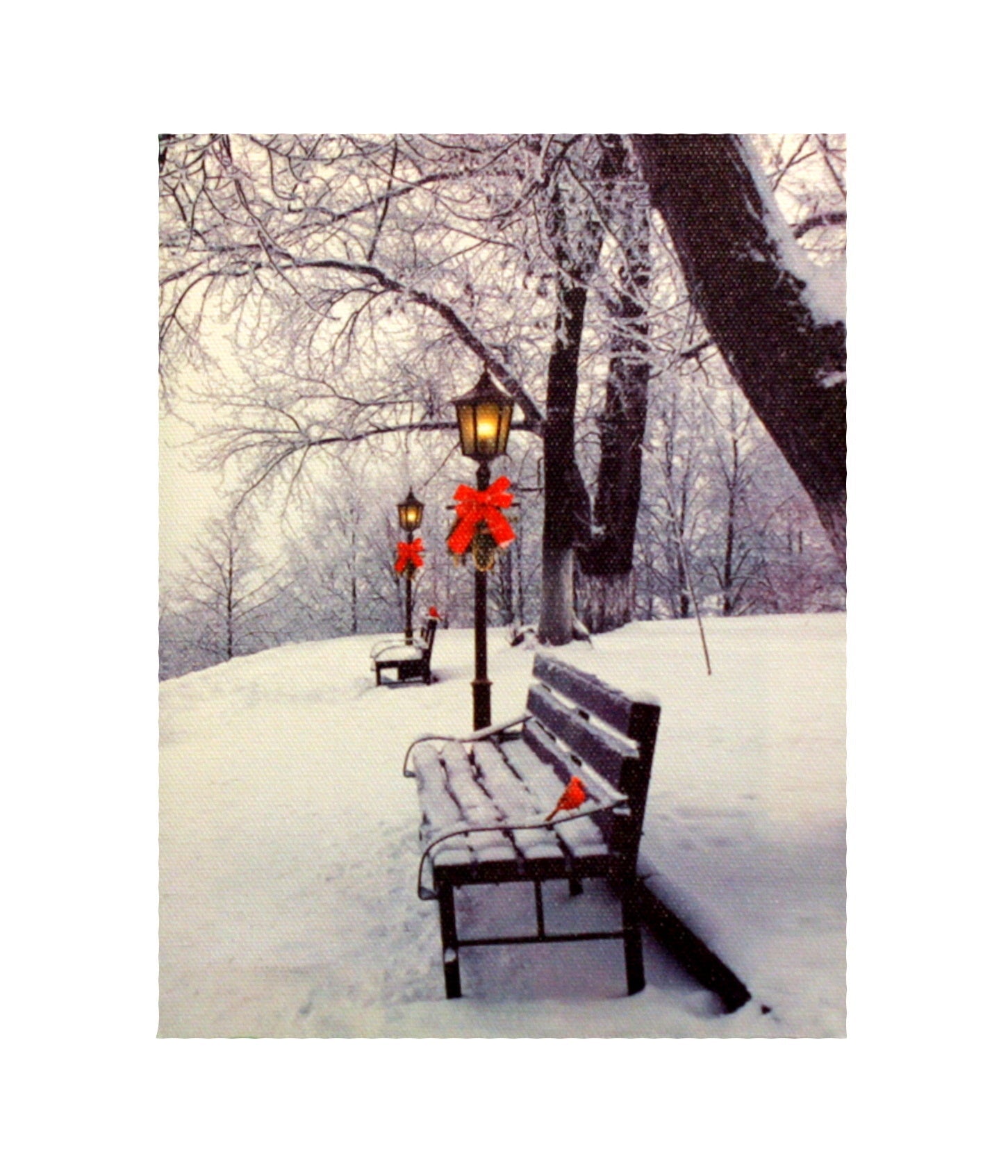Lighted Canvas Print - Park Bench With Cardinal