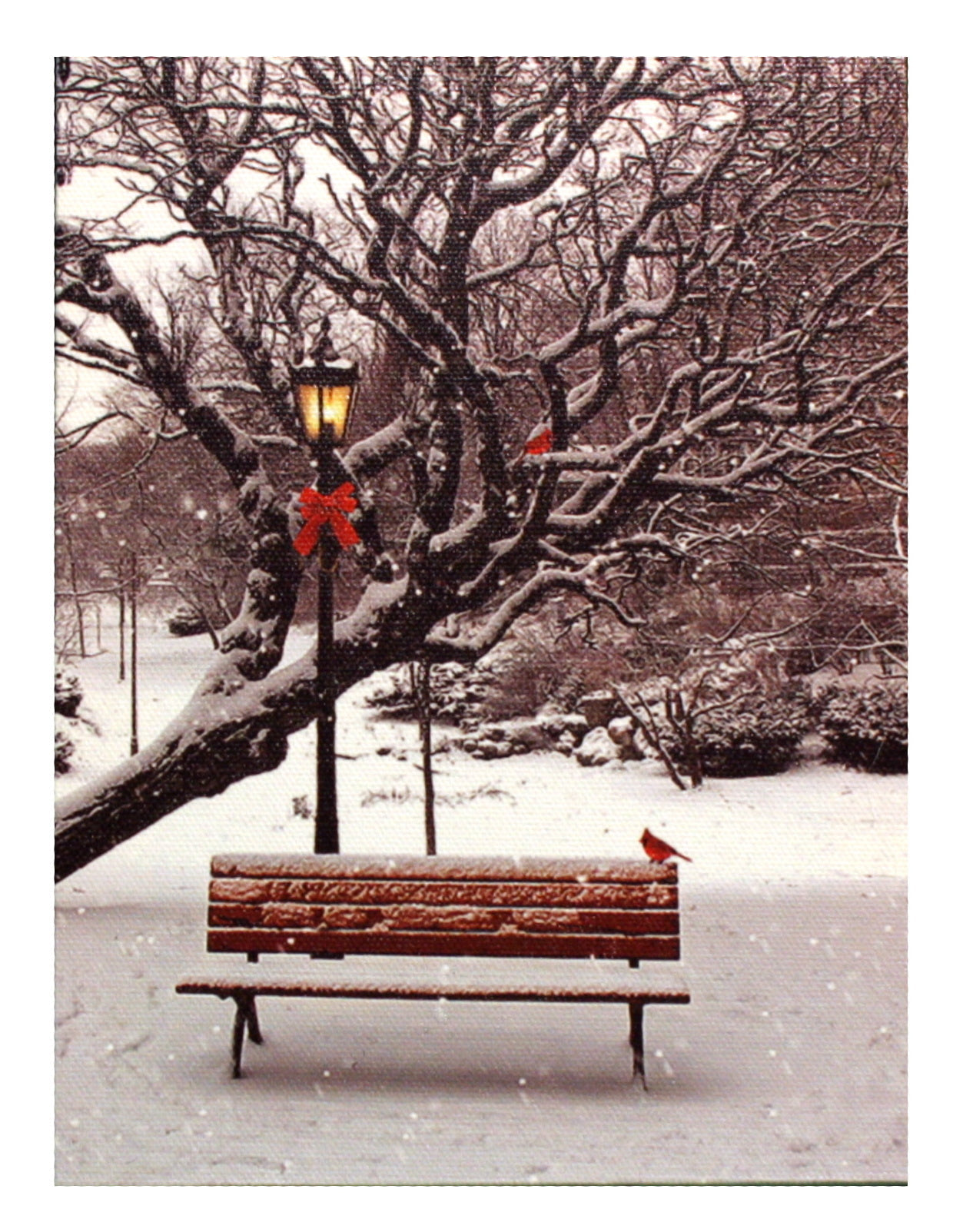Lighted Canvas Print - Winter Park With Lamp Post And Snow Covered Tree