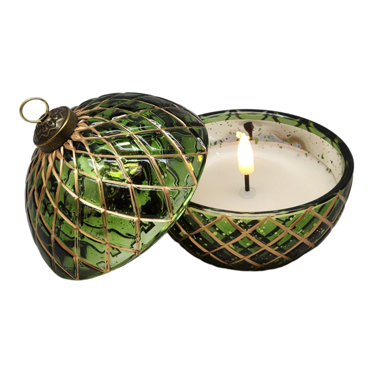 Lighted Glass Ornament with LED Wax Candle -