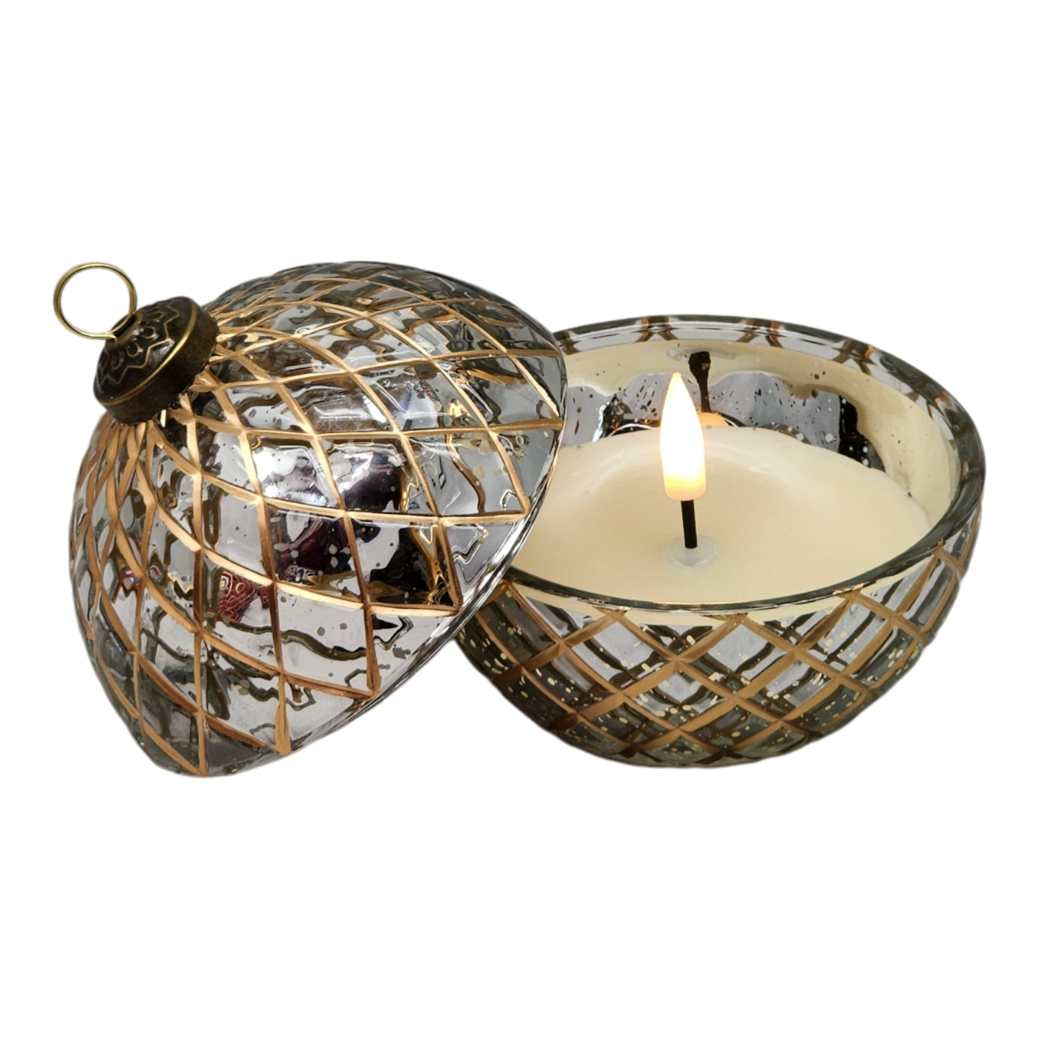 Lighted Glass Ornament with LED Wax Candle -