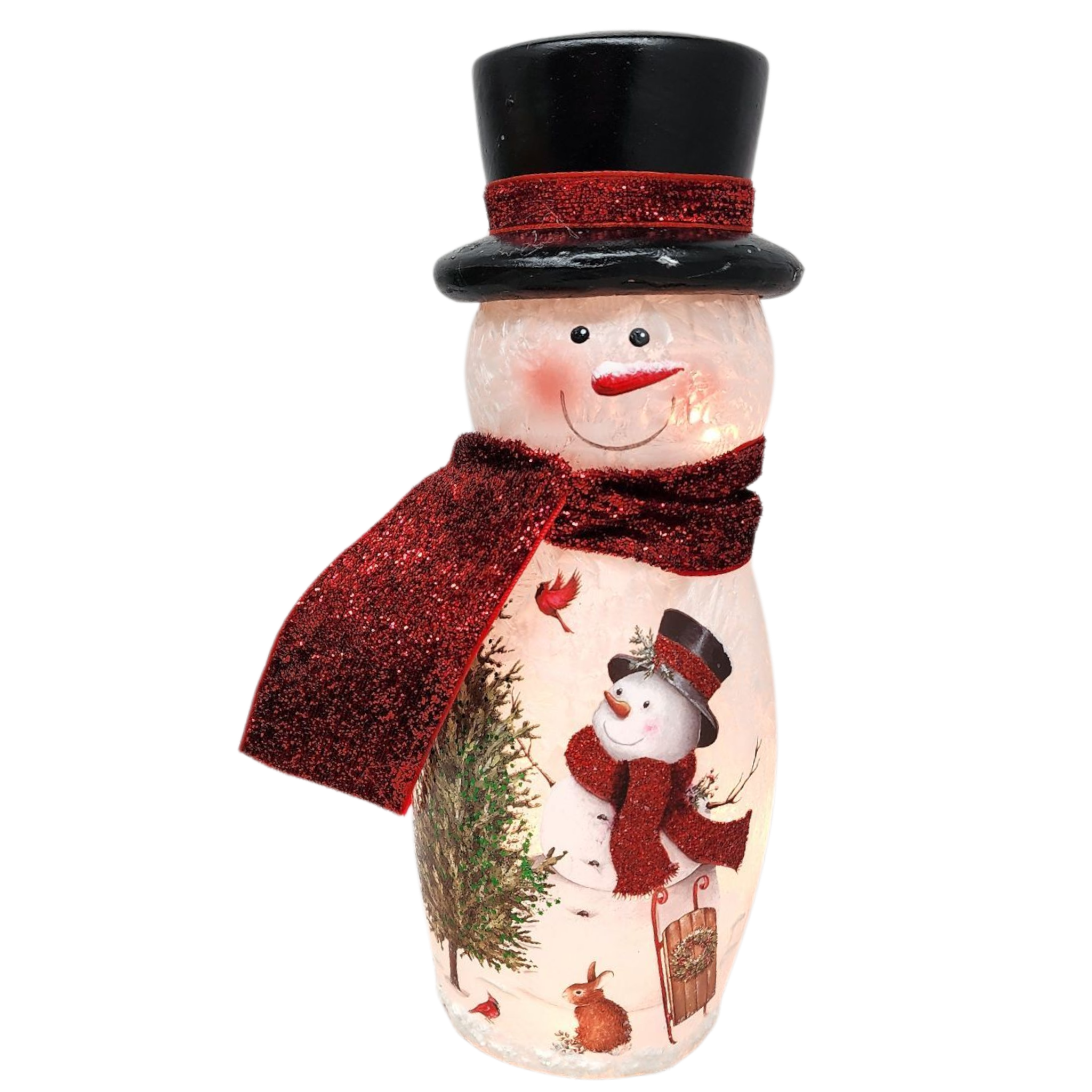 Lighted Glass Vase - Delightful Snowman -9 Inches tall