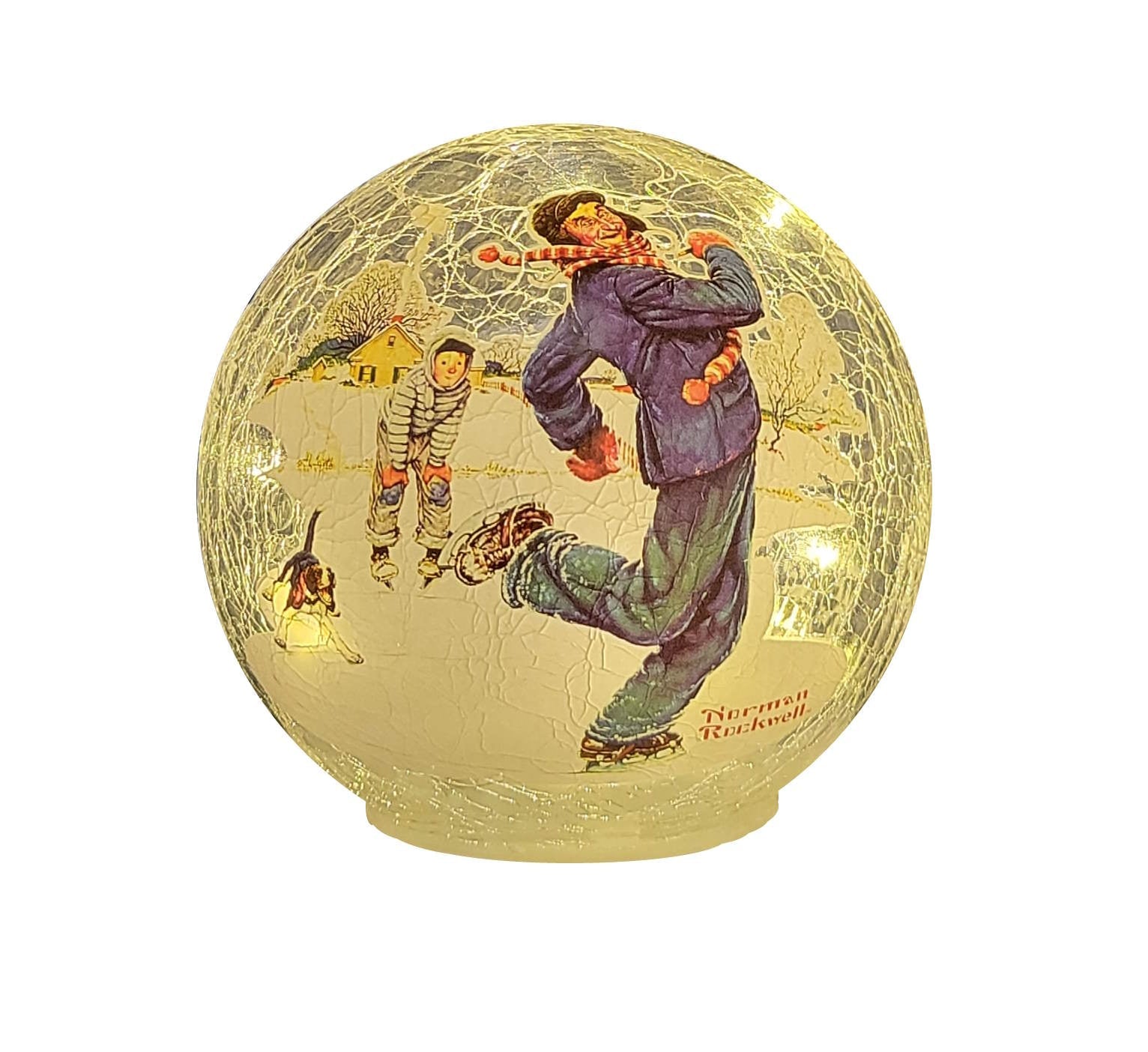 Lighted Globe - Norman Rockwell Grandpa And me Ice Skating