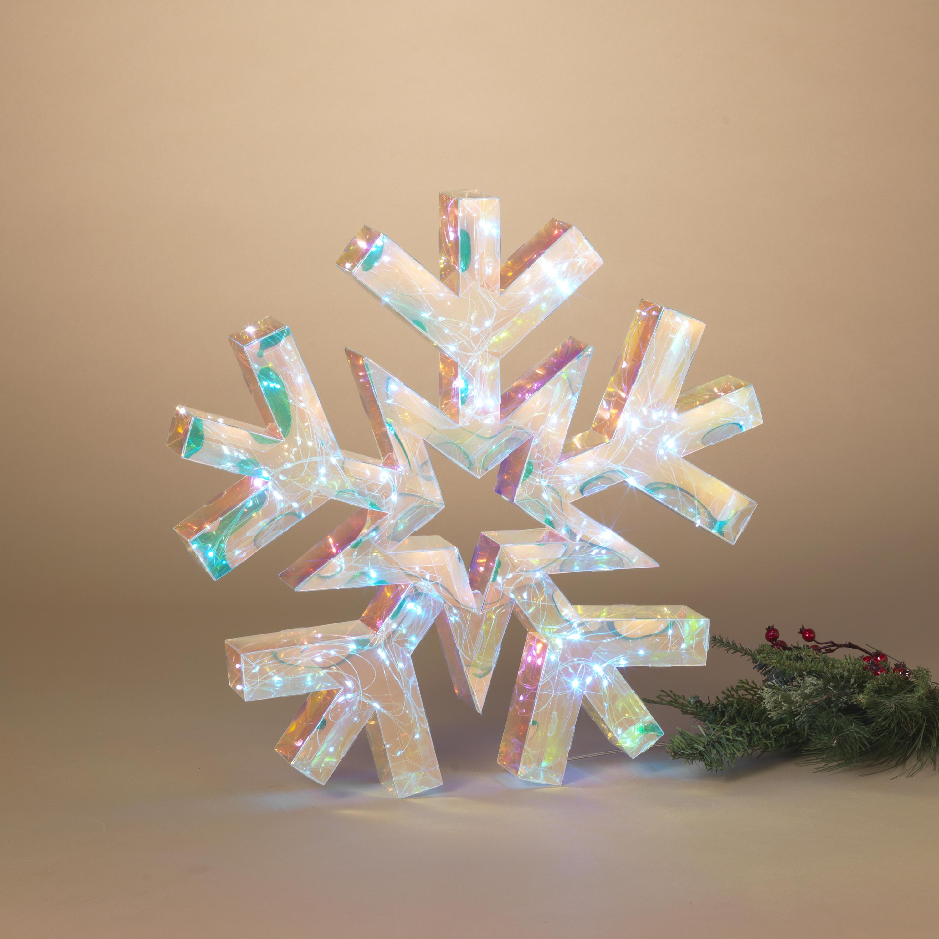 Lighted Hanging Holographic Snowflake with Remote Control - 18 inch