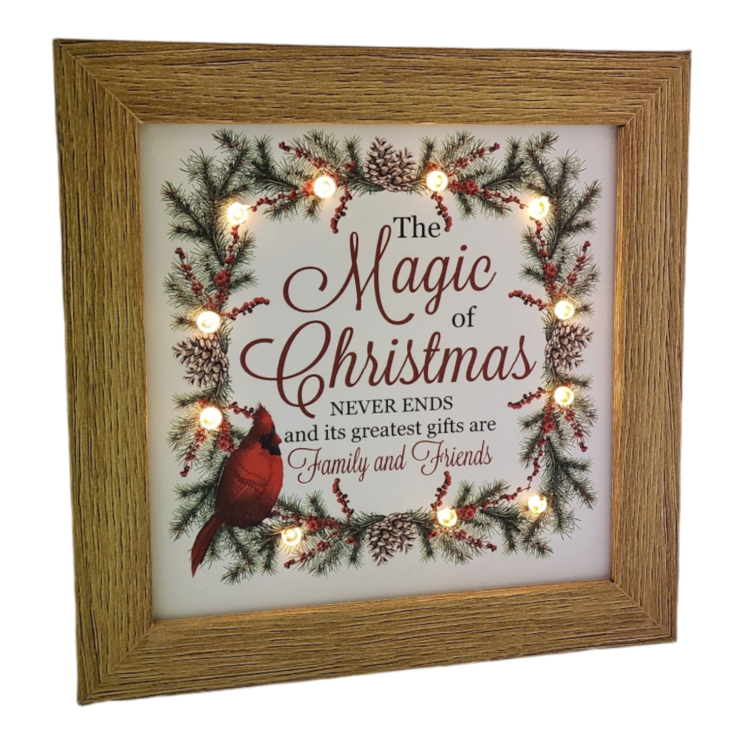 Lighted Holiday Cardinal Block - The Magic of Christmas Never Ends