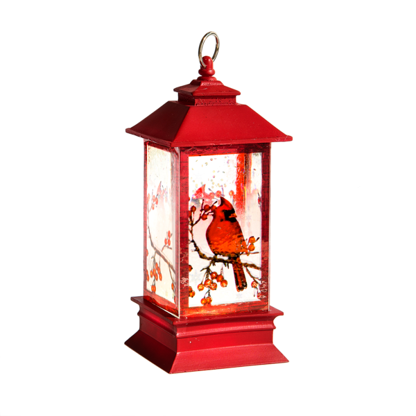 Lighted LED Lantern with Cardinal Mini Shimmer