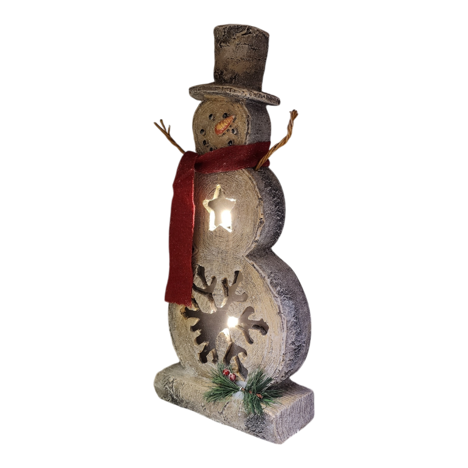 Lighted Log-Style Snowman Figurine - Star
