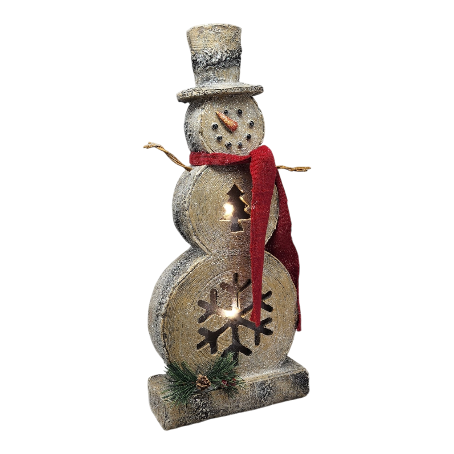 Lighted Log-Style Snowman Figurine - Star