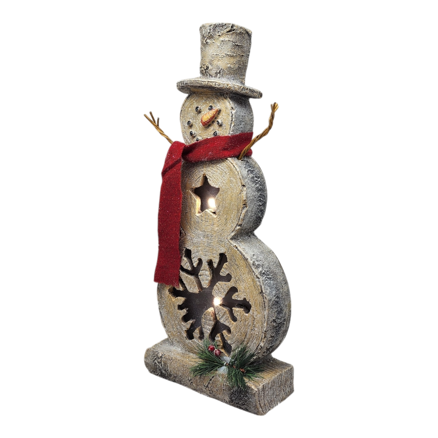 Lighted Log-Style Snowman Figurine - Star