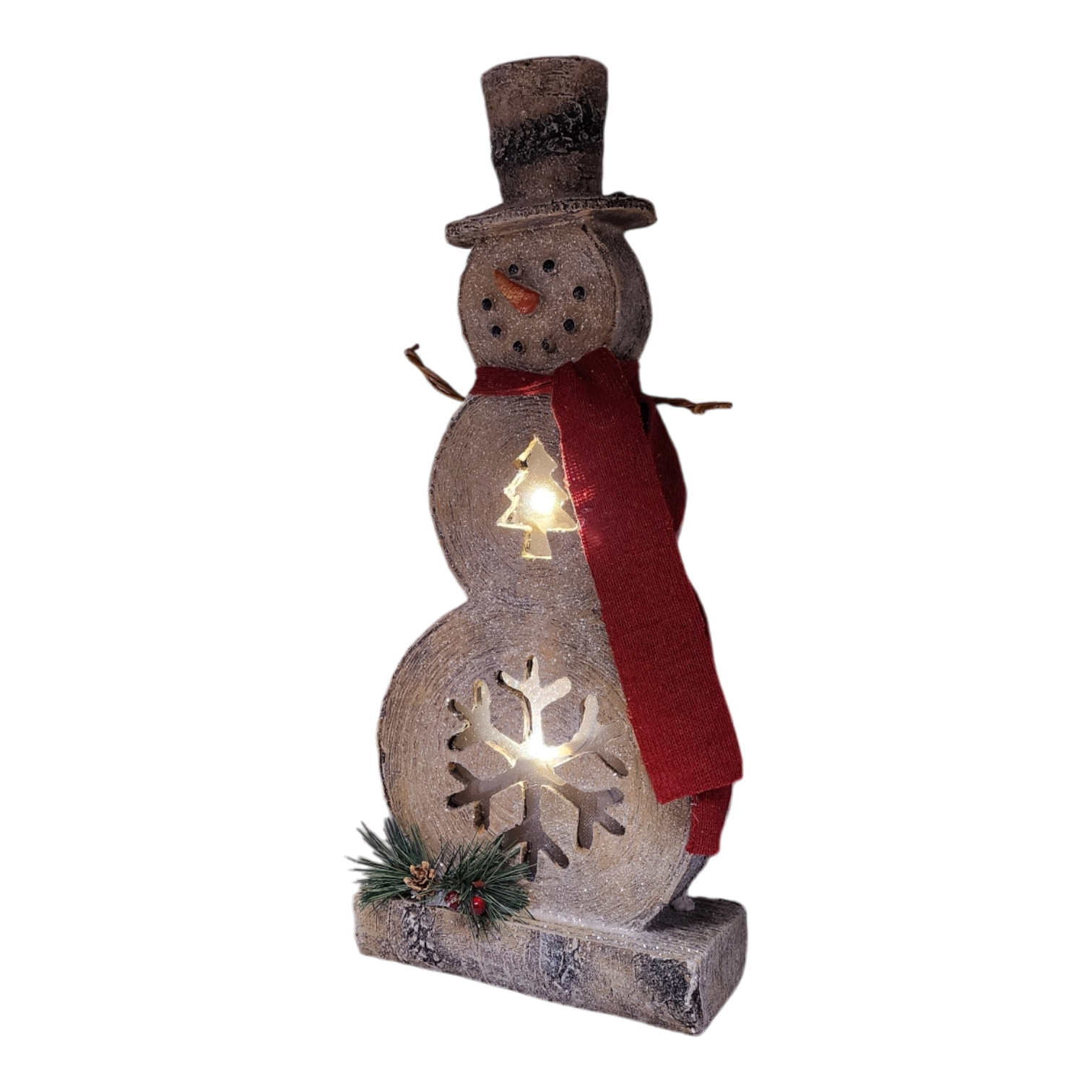Lighted Log-Style Snowman Figurine - Tree