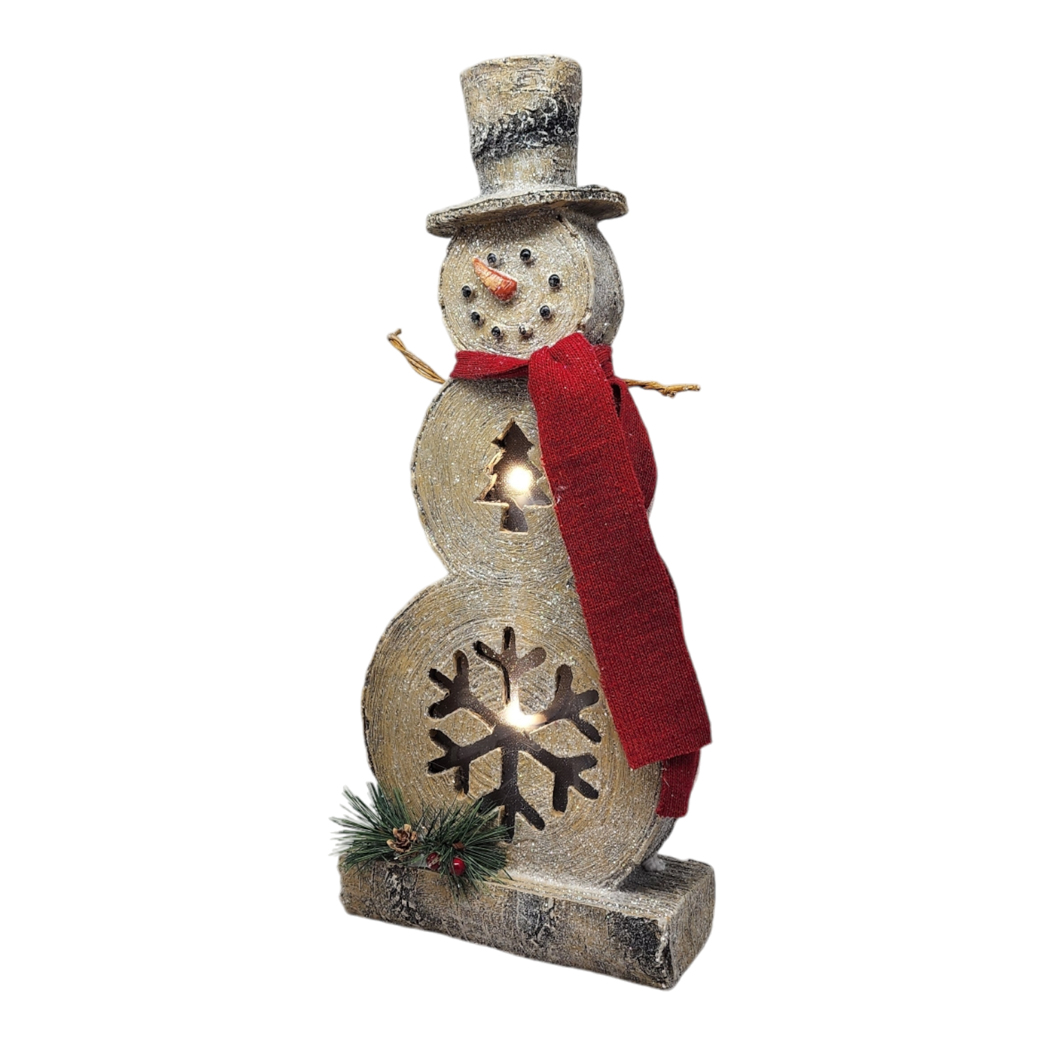 Lighted Log-Style Snowman Figurine - Tree