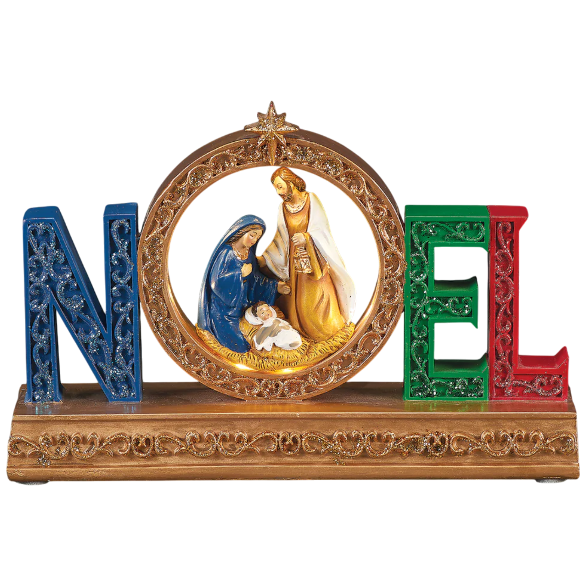 Lighted NOEL Tabletop Holy Family Nativity Scene
