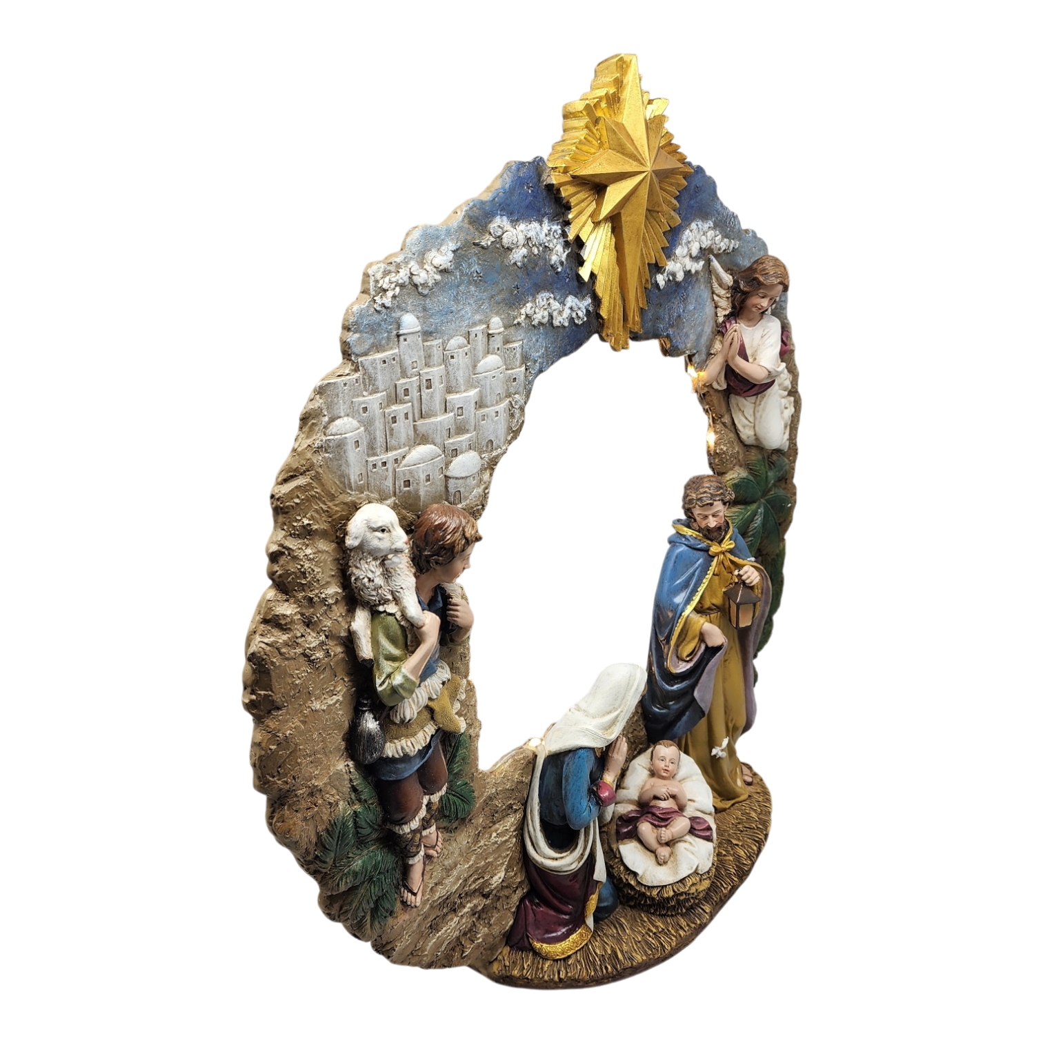 Lighted Nativity Tabletop Wreath -17 Inch