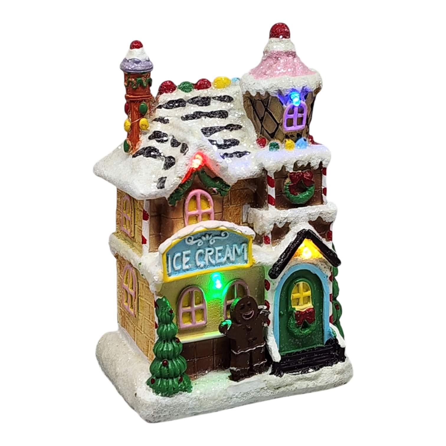 Lighted Resin Gingerbread House - Ice Cream
