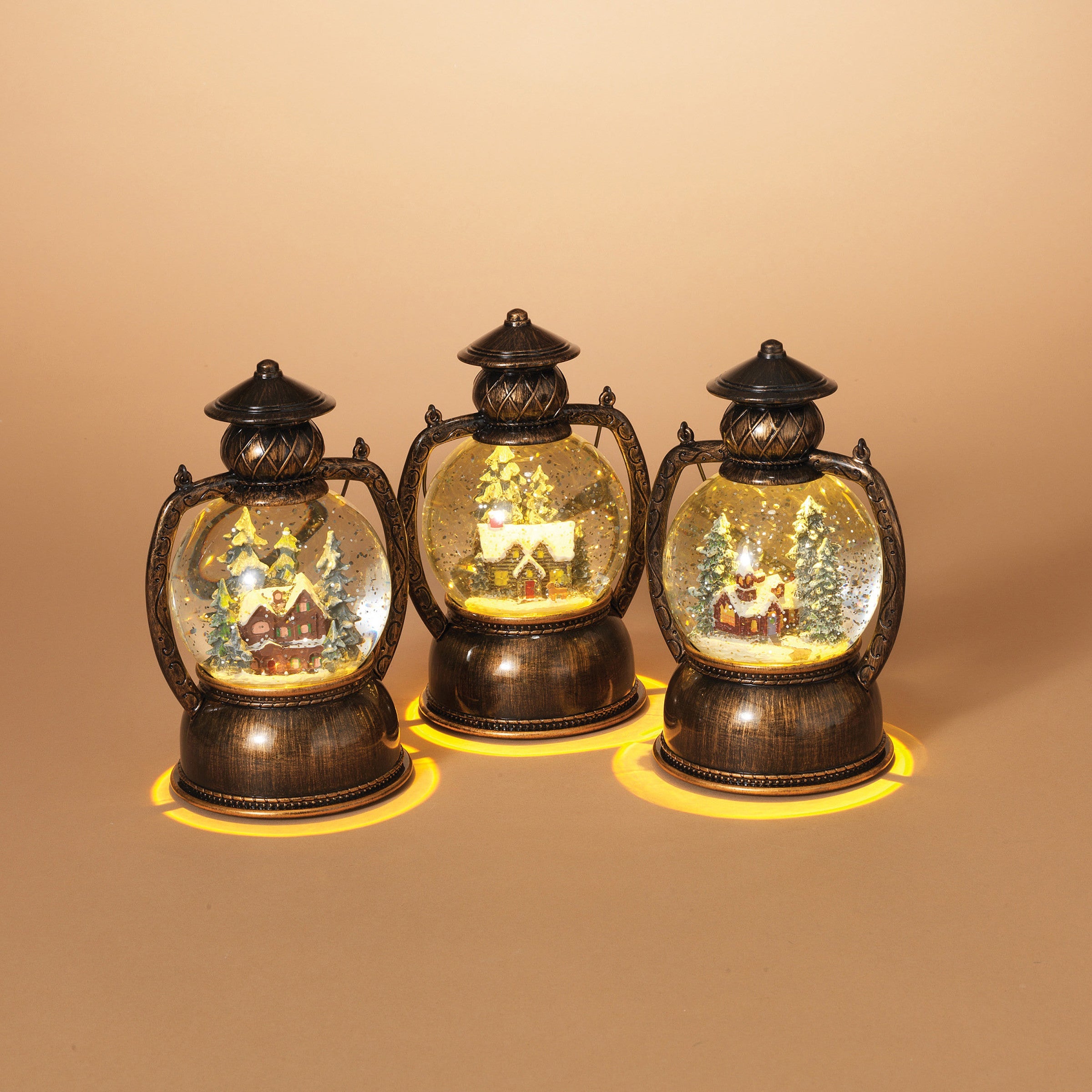 Lighted Spinning Snow Globe Winter Scene Lantern -