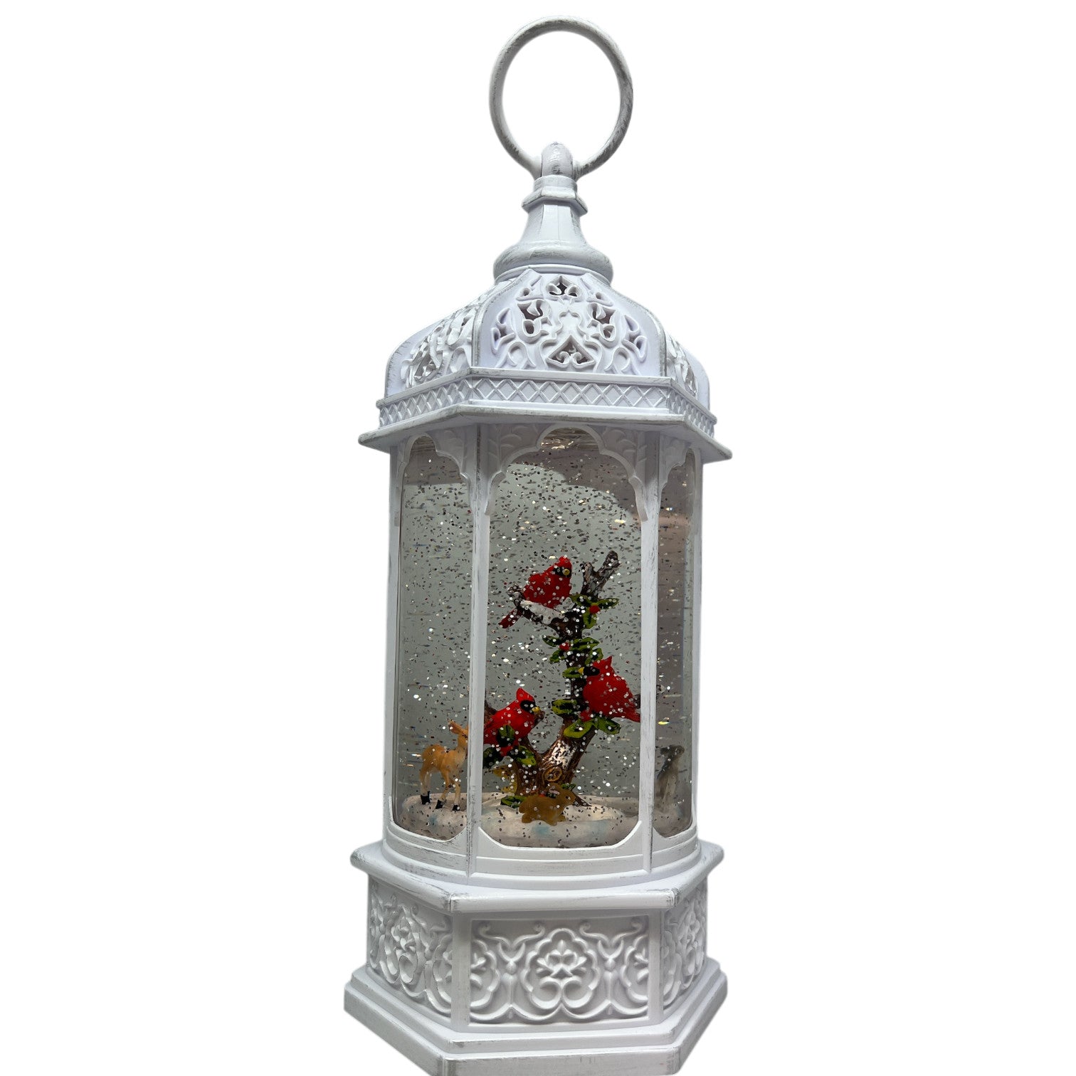 Lighted Spinning Water Globe Lantern with Rotating Scene - Cardinal