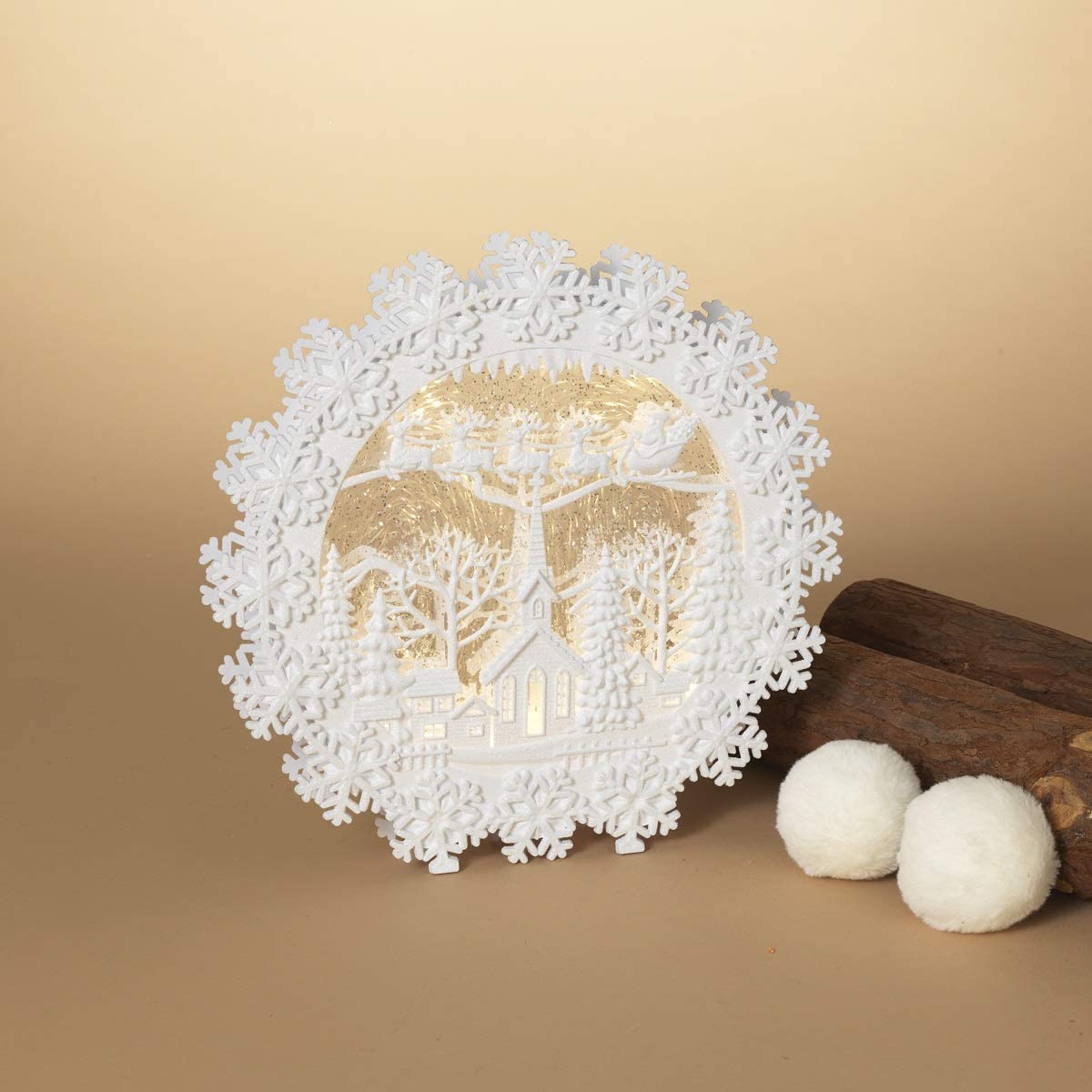 Lighted Spinning Water Globe Snowflake Wreath