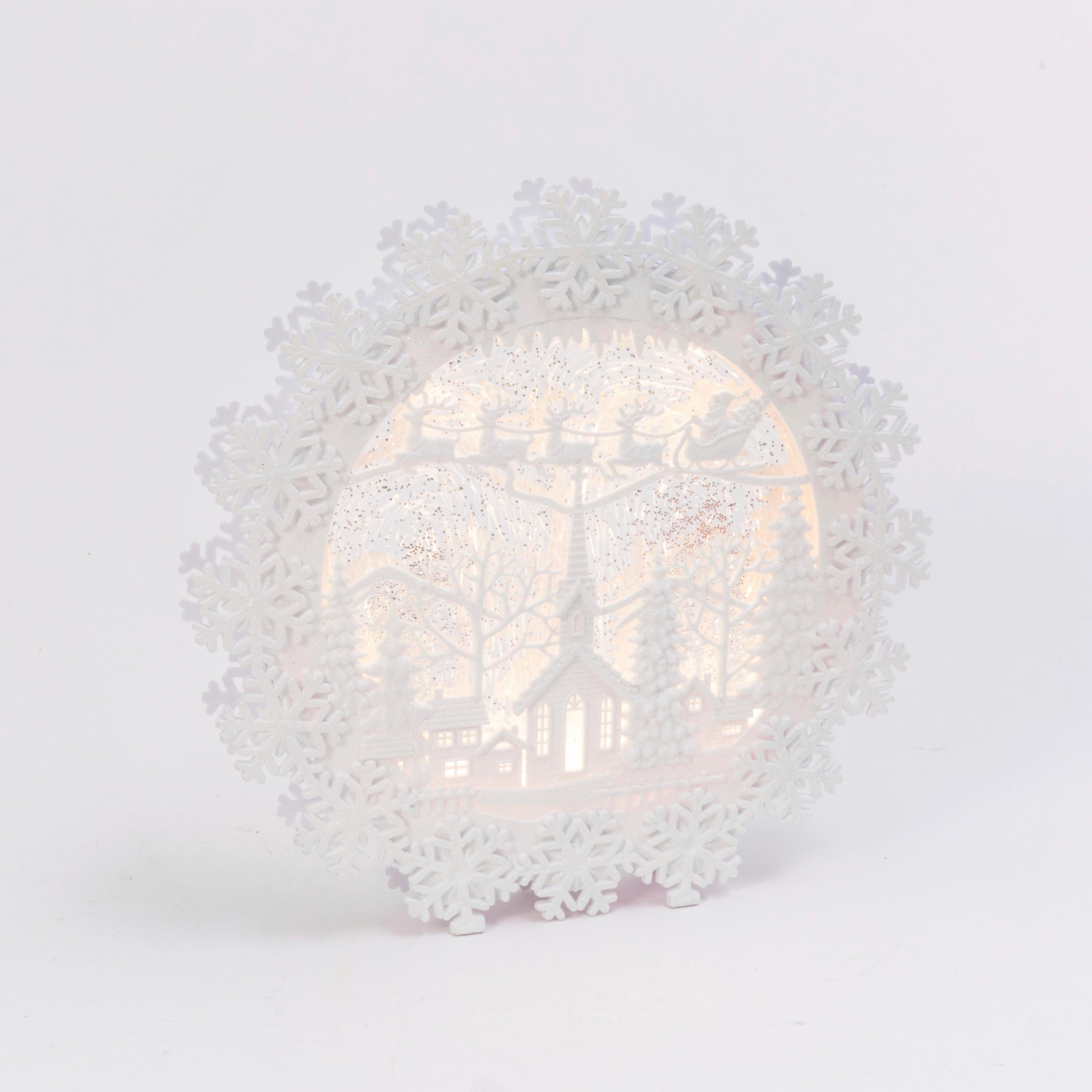 Lighted Spinning Water Globe Snowflake Wreath