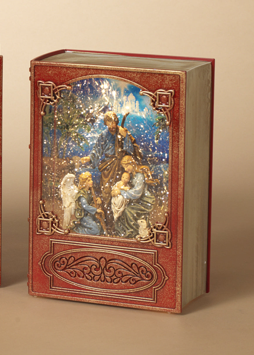 Lighted Spinning Waterglobe Book - Nativity