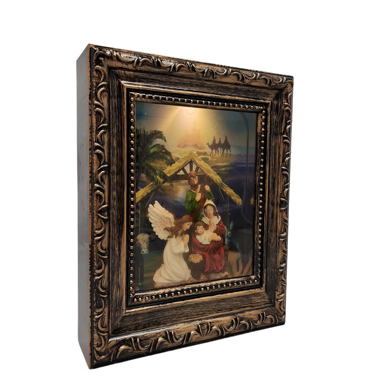 Lighted Spinning Waterglobe Nativity Frame