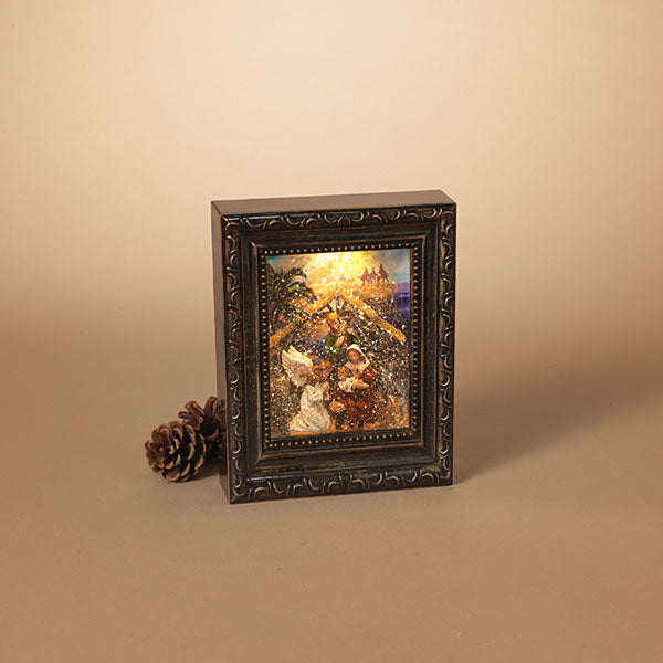 Lighted Spinning Waterglobe Nativity Frame