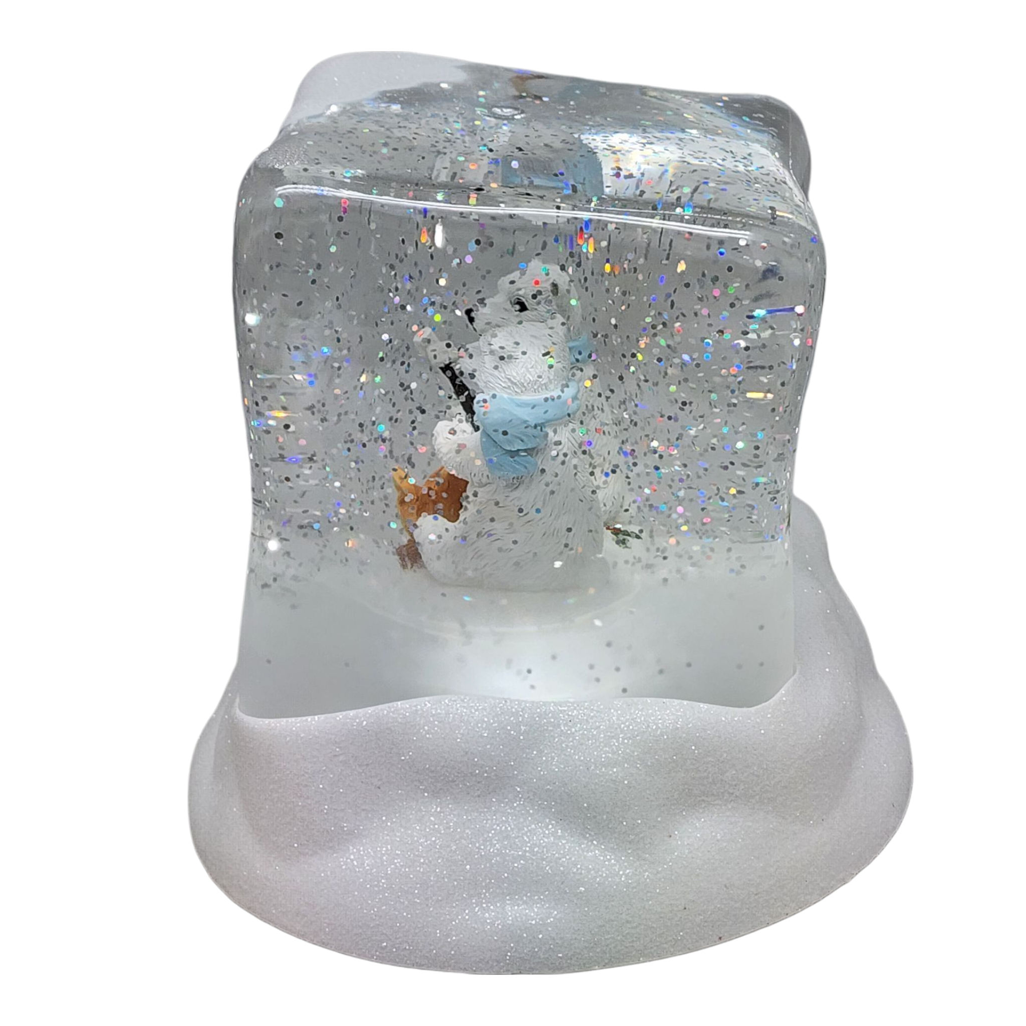Lighted Swirl Polar Bears Cube Snowglobe
