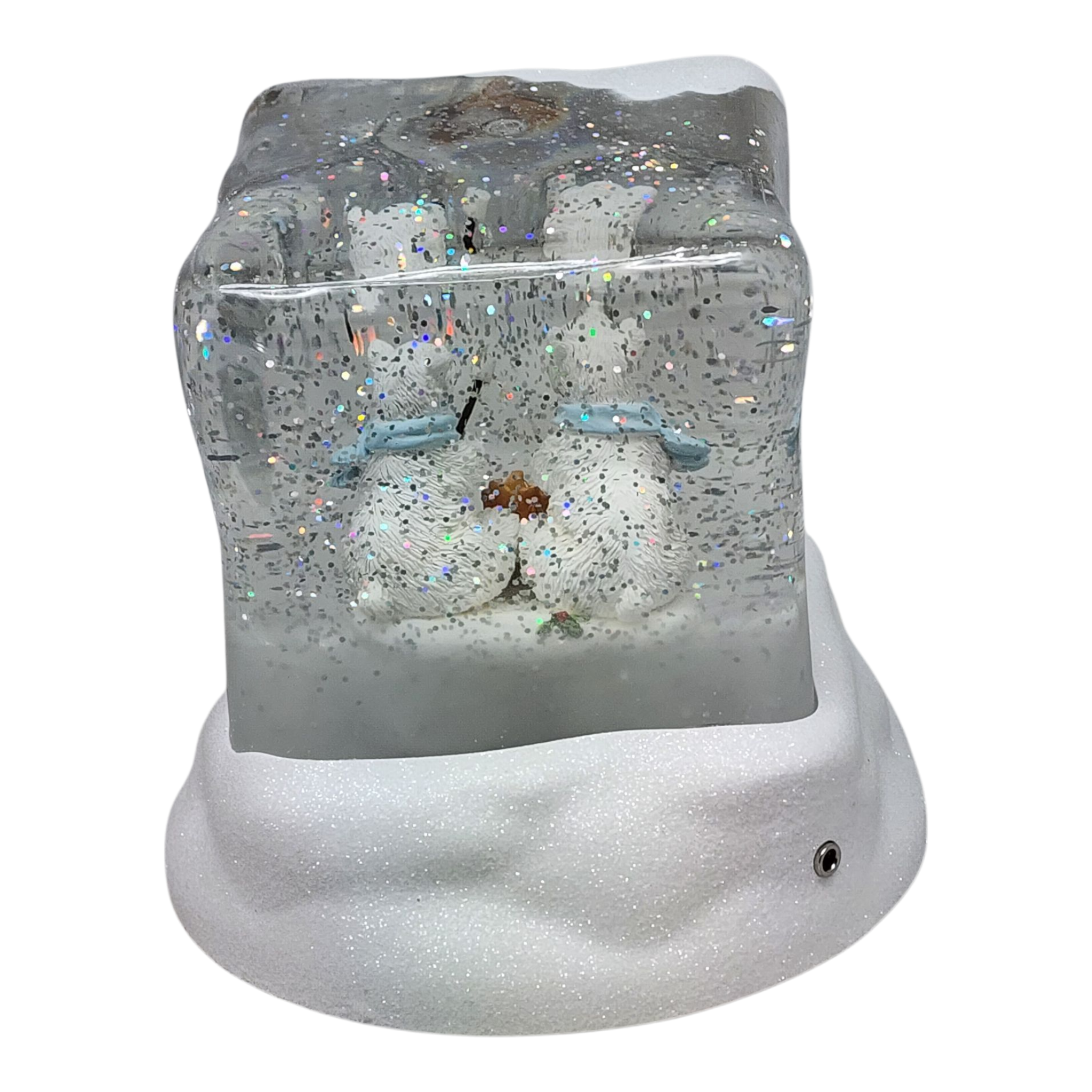 Lighted Swirl Polar Bears Cube Snowglobe