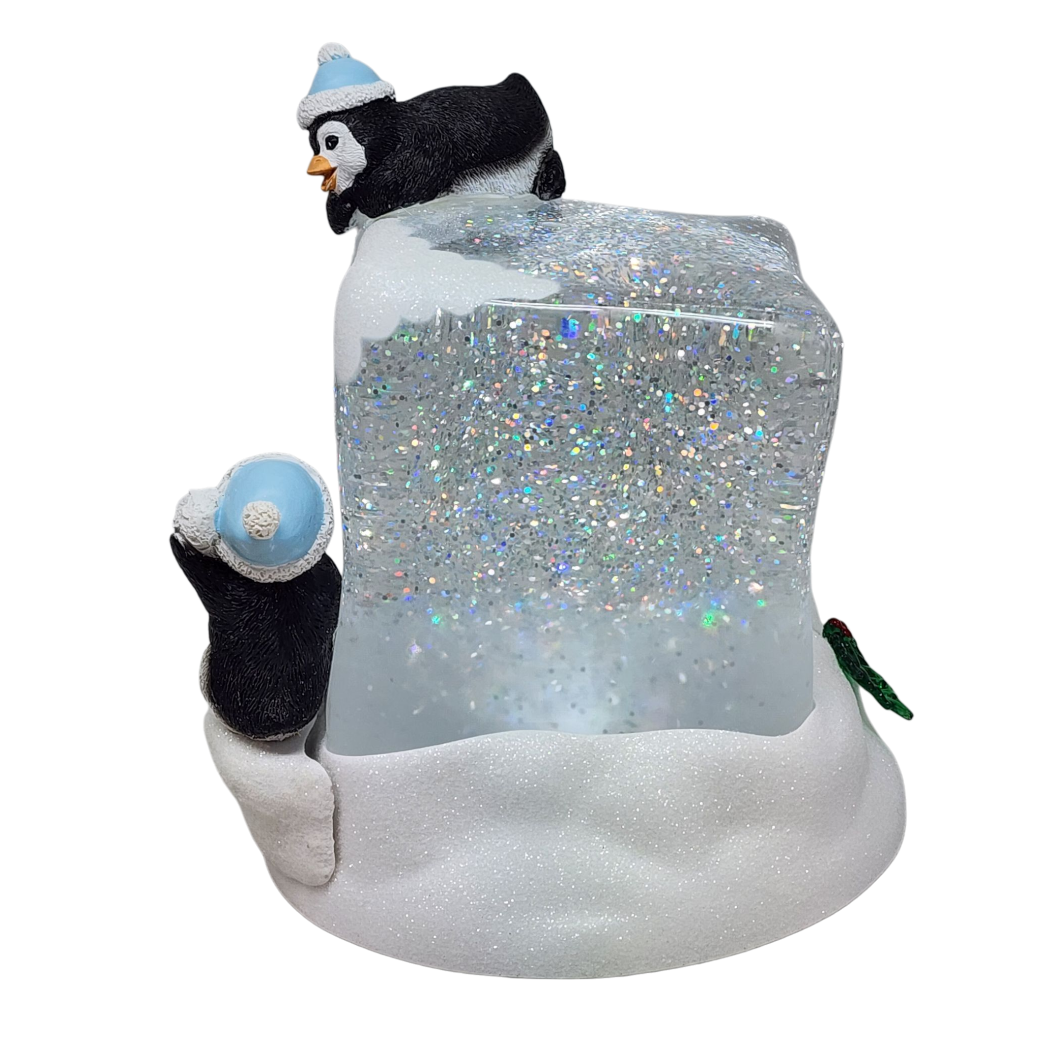 Lighted Swirl Snowglobe Cube with Penguins