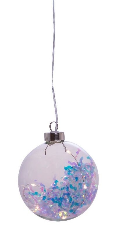 Lighted USB Clear Iridescent Glass Ball Ornament - Clear