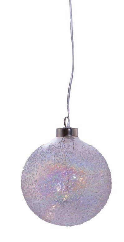 Lighted USB Clear Iridescent Glass Ball Ornament - Dimpled