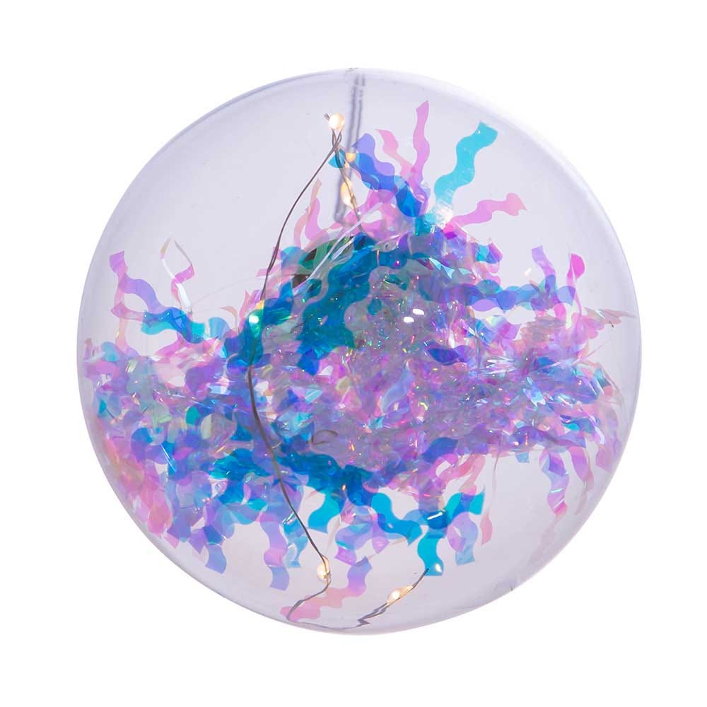 Lighted USB Clear Iridescent Glass Ball Ornament - Streaked