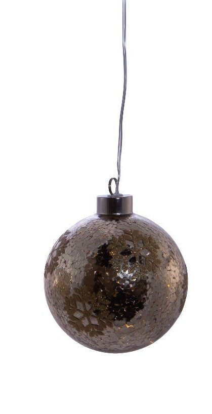 Lighted USB Gold and Silver Glass Ball Ornament - Dark Gold
