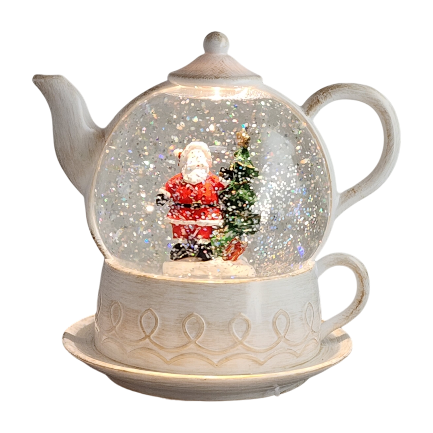 Lighted Water Globe Teapot - Santa