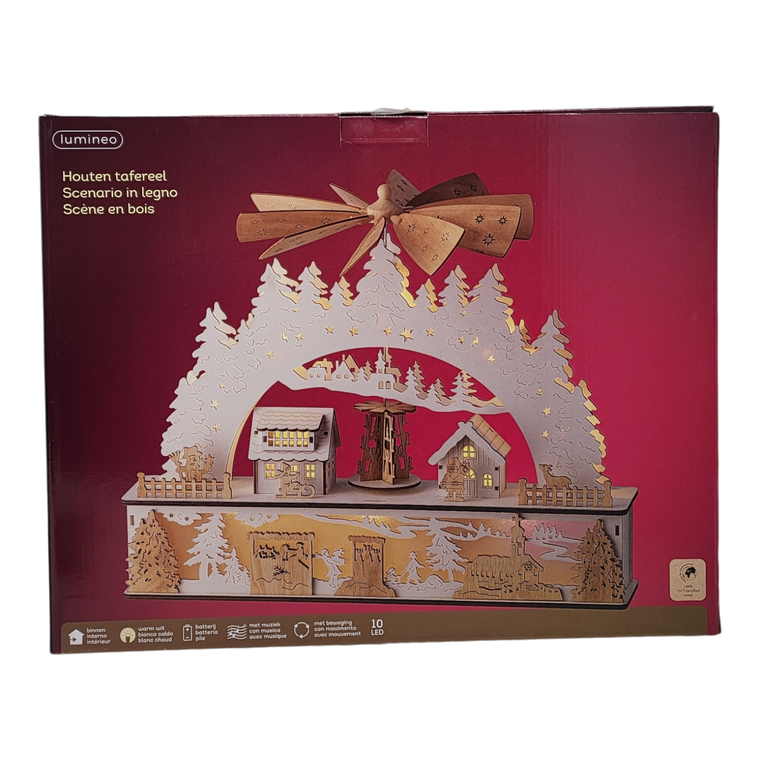 Lighted Wooden Village Scene - 18 inches wide