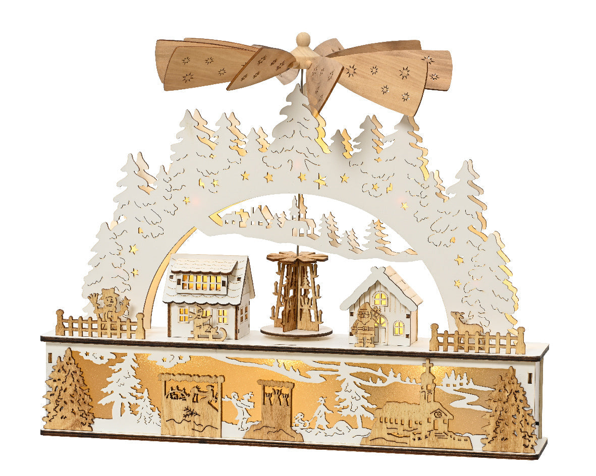 Lighted Wooden Village Scene - 18 inches wide