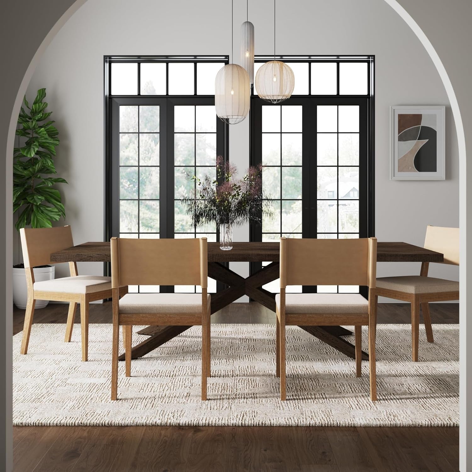 Linus Modern Upholstered Dining Chair Light Brown Cushioned