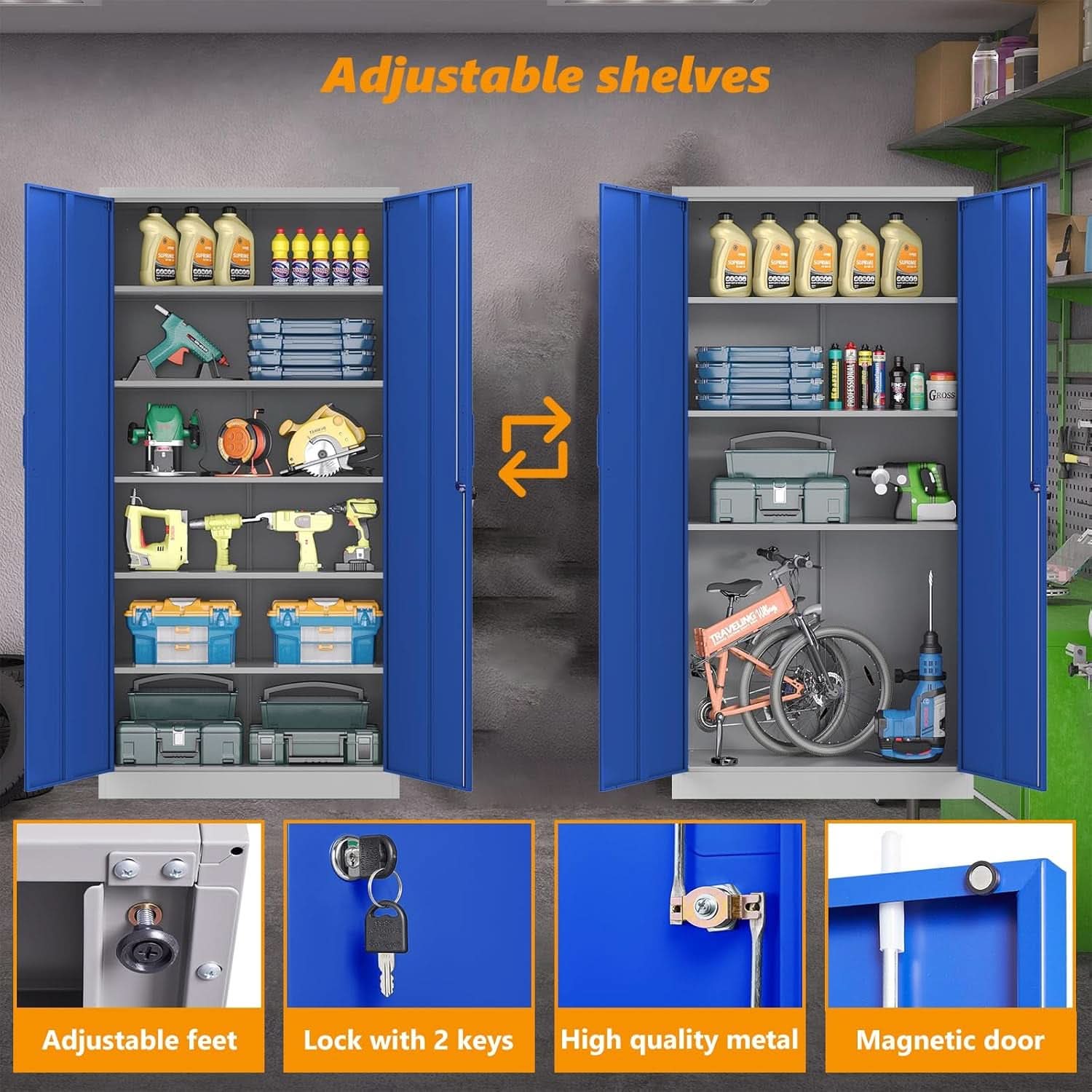 Lockable 71 Inch Metal Garage Storage Cabinet For Home Office