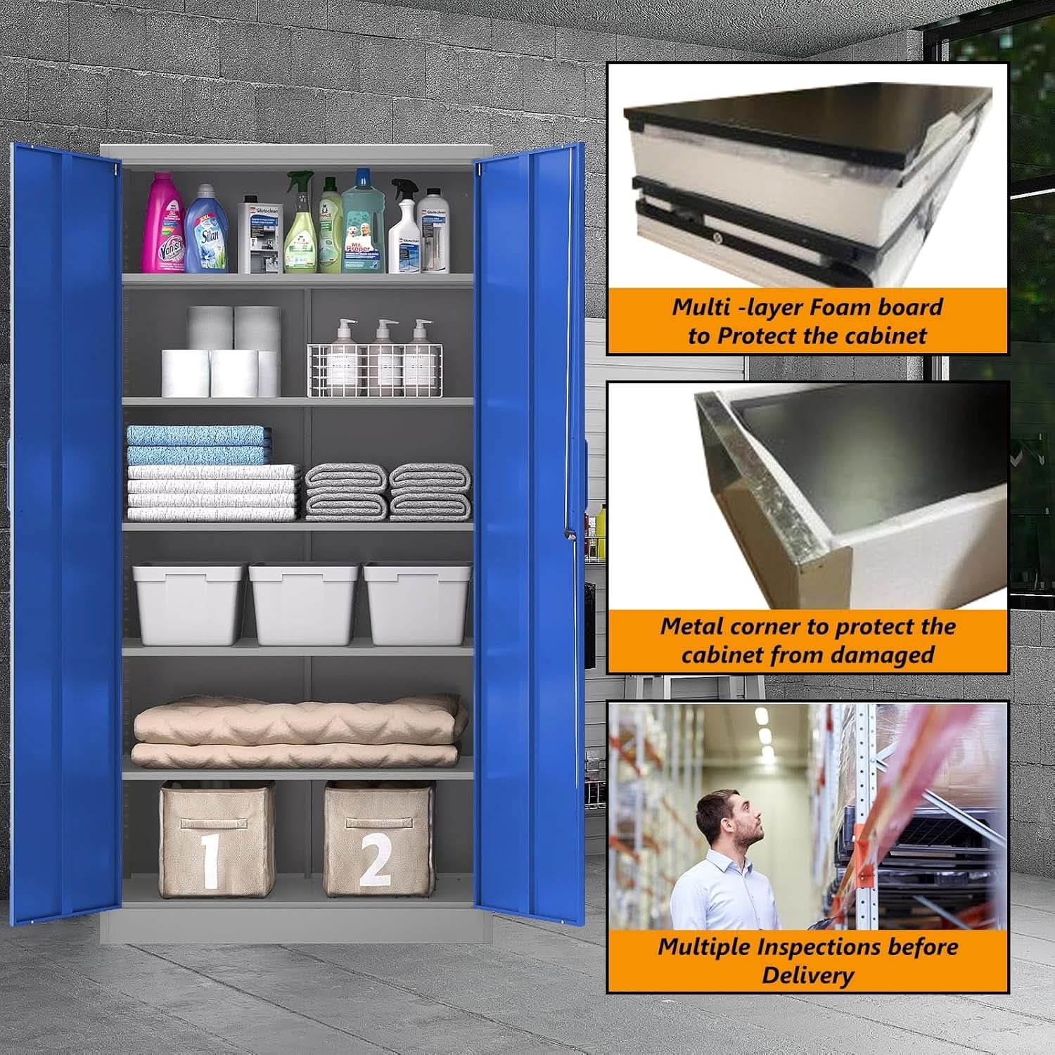 Lockable 71 Inch Metal Garage Storage Cabinet For Home Office
