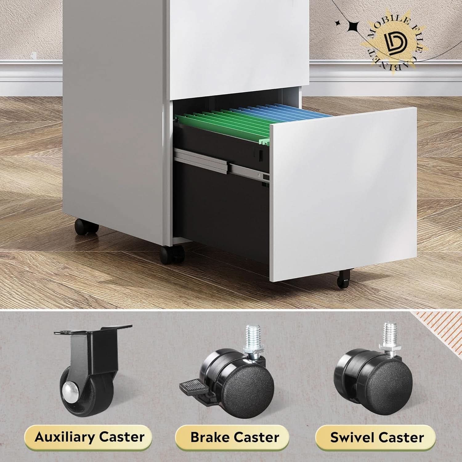 Locking 2 Drawer File Cabinet For Home Office Metal Under Desk Fully Assembled With Smooth Full Extension Slides