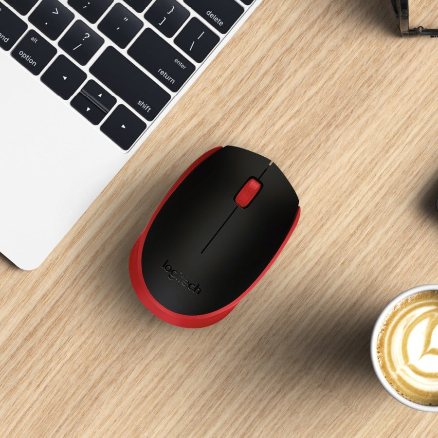 Logitech M170 Wireless Compact Mouse (Red) - Optical - Wireless - Radio Frequency - 2.40 G