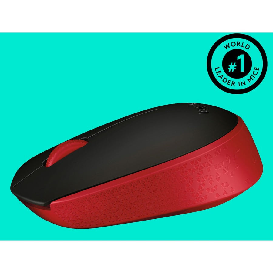 Logitech M170 Wireless Compact Mouse (Red) - Optical - Wireless - Radio Frequency - 2.40 G