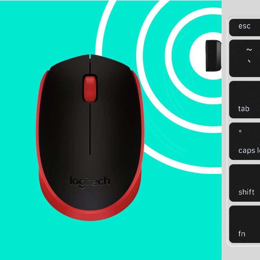 Logitech M170 Wireless Compact Mouse (Red) - Optical - Wireless - Radio Frequency - 2.40 G