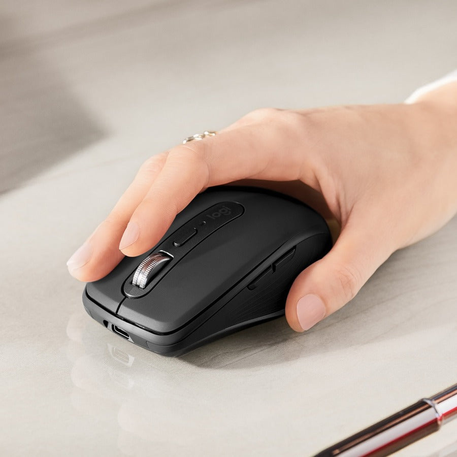 Logitech MX Anywhere 3 Compact Performance Mouse, Wireless, Comfort, Fast Scrolling, Any Surface, Portable, 4000DPI, Customizable Buttons, USB-C, Bluetooth, Apple Mac, iPad, Windows PC, Linux, Chrome (Black) 910-005987