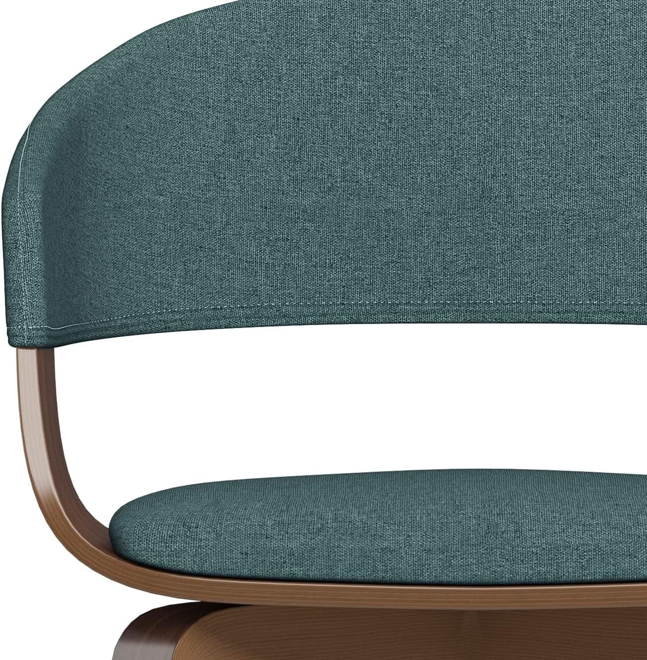 Lowell Mid Century Bentwood Dining Chair Turquoise Linen Look Fabric