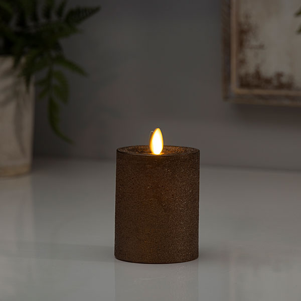 Luminara Antique Gold Metalic Moving Flame Pillar