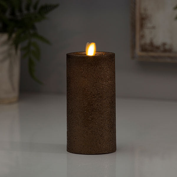 Luminara Antique Gold Metallic Furrow Moving Flame Pillar