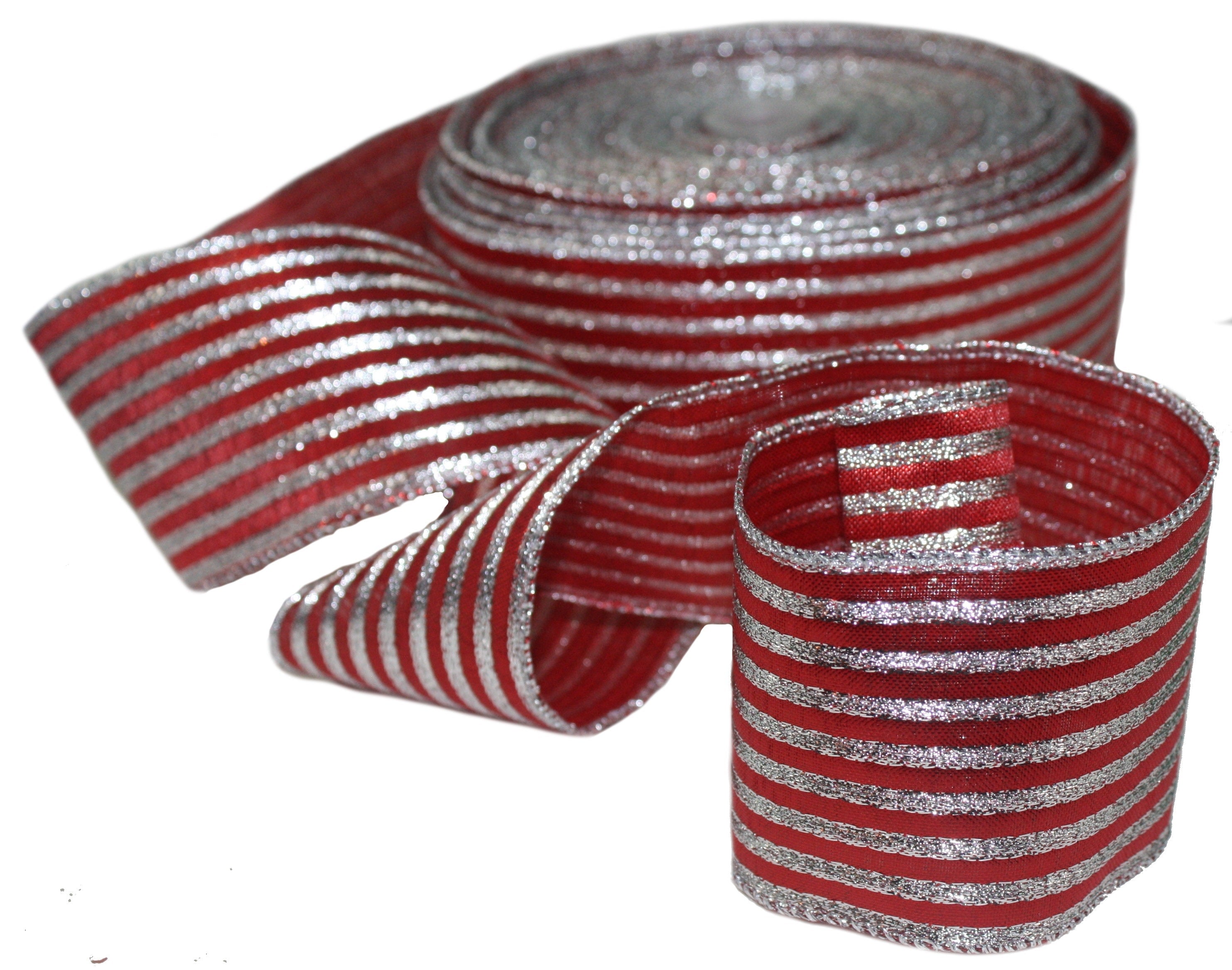 Luxury Red with Silver Stripe Ribbon - By The Yard