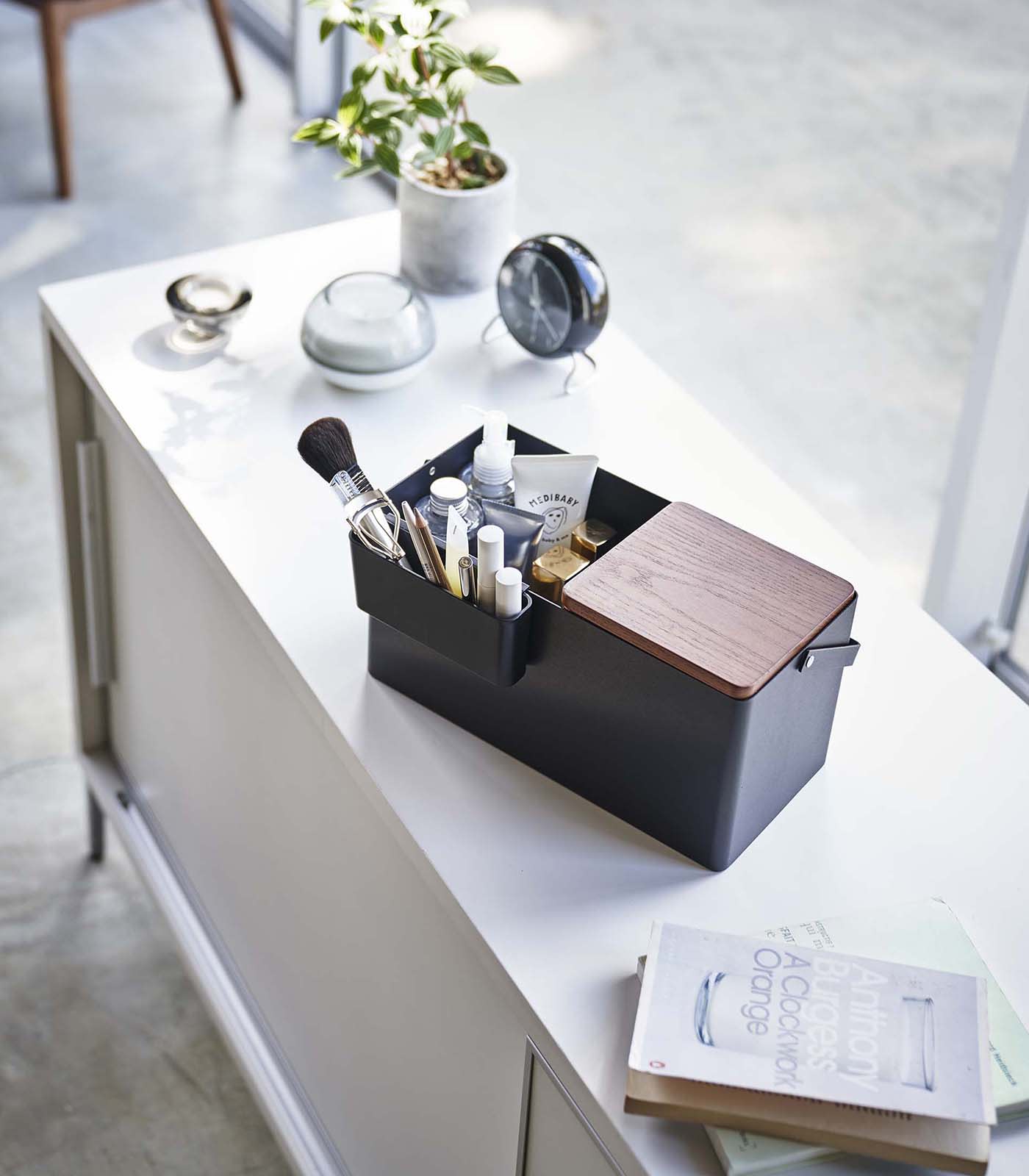Makeup Organizer with Mirror - Steel + Wood
