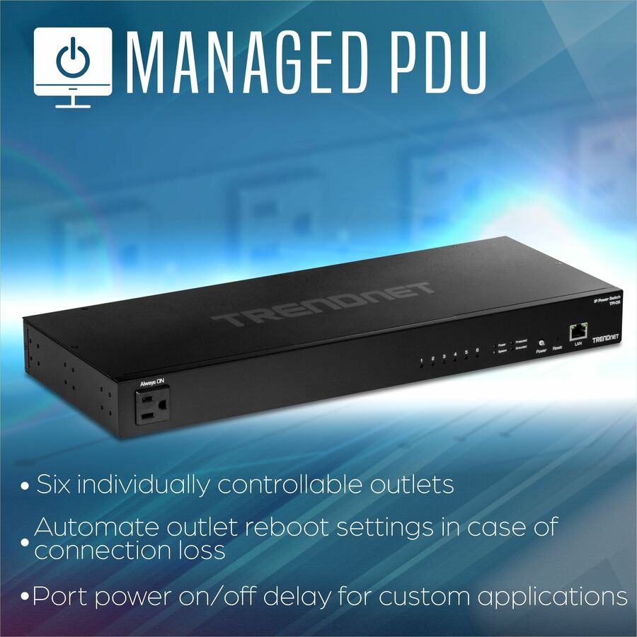 Managed Power Distribution Unit - TRENDnet TPI-06 1U Rack Smart PDU with Cloud Management